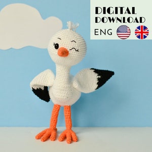 Stork toy crochet pattern - Amigurumi stork pattern - Stork nursery decor - Baby shower gift idea - LaCigogne design - ENGLISH pattern