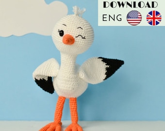 Stork toy crochet pattern - Amigurumi stork pattern - Stork nursery decor - Baby shower gift idea - LaCigogne design - ENGLISH pattern