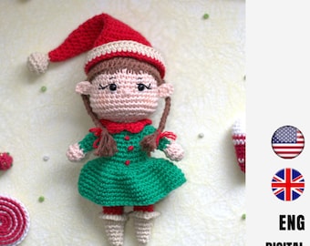 Patrón de crochet para Ely el duende: Muñeca navideña amigurumi (PDF)