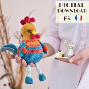 Coq Gaulois patron d’un amigurumi au crochet en français - Padrão de crochê de galo - Brinquedo amigurumi - Decoração de fazenda - Design LaCigogne