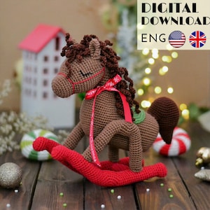 Christmas decoration : Rocking Horse toy crochet pattern - Amigurumi rocking horse pattern - DIY nursery decor - ENGLISH pattern