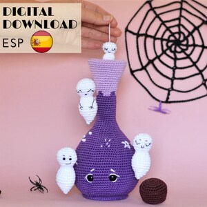 PATRÓN DE CROCHET: Poción mágica y fantasmas voladores, patrón de decoración de Halloween en español