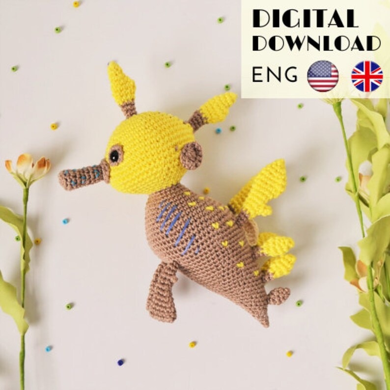 Seadragon crochet pattern - Sea creature toy - Amigurumi animal pattern - Nautical nursery decor - LaCigogne - ENGLISH image 2