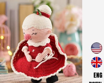 Adorno navideño: Patrón de ganchillo de la Sra. Claus - Muñeca amigurumi - Diseño LaCigogne - Patrón solo en inglés