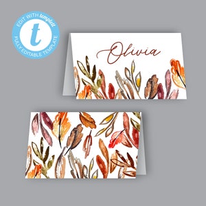 Marque-places de table modifiables pour Thanksgiving | Téléchargement instantané, imprimable, aquarelle peinte à la main