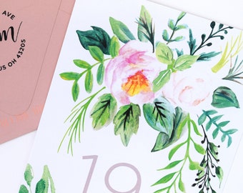 Printed Table Number | Floral Boho Wedding Decor | Roses and Greenery | 5x7