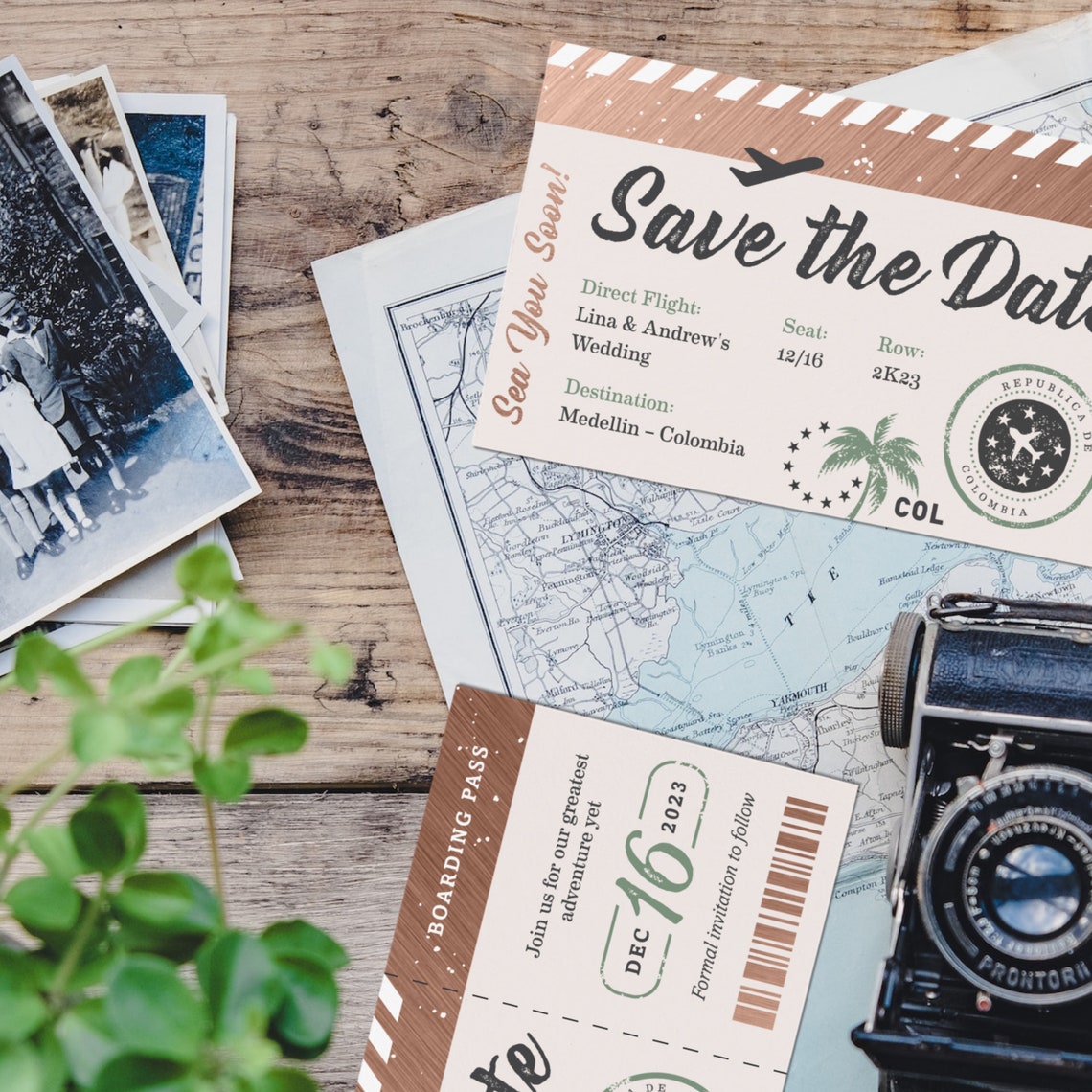 Printable Save the Date Boarding Pass Template Destination Wedding