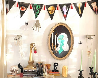 Halloween Printable Garland, Halloween Digital Download, Printable Halloween Decor, Halloween Bunting flag, Vintage Halloween, DIY Halloween