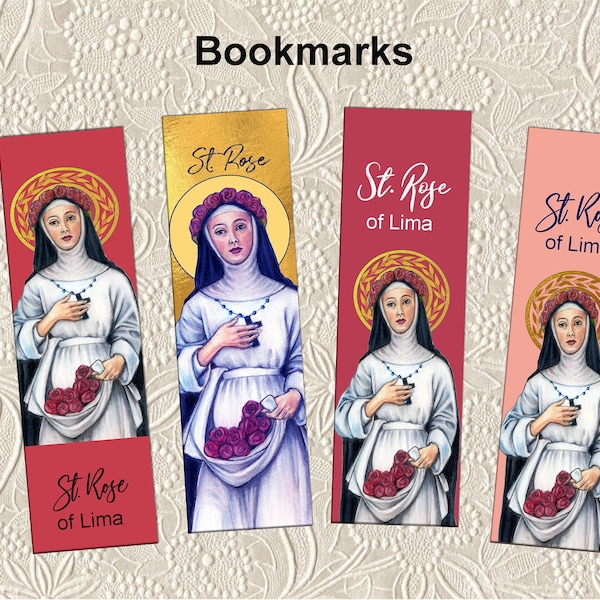 St. Rose of Lima Bookmarks Printable Catholic Bookmark Digital Christian Bookmark Santa Rosa de Lima