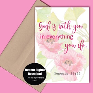 Génesis 21:22 Dios está contigo en todo lo que haces Christian Card Bibe Verse Love Card Anniversary Card Birthday Card Tarjeta del Día de la Madre