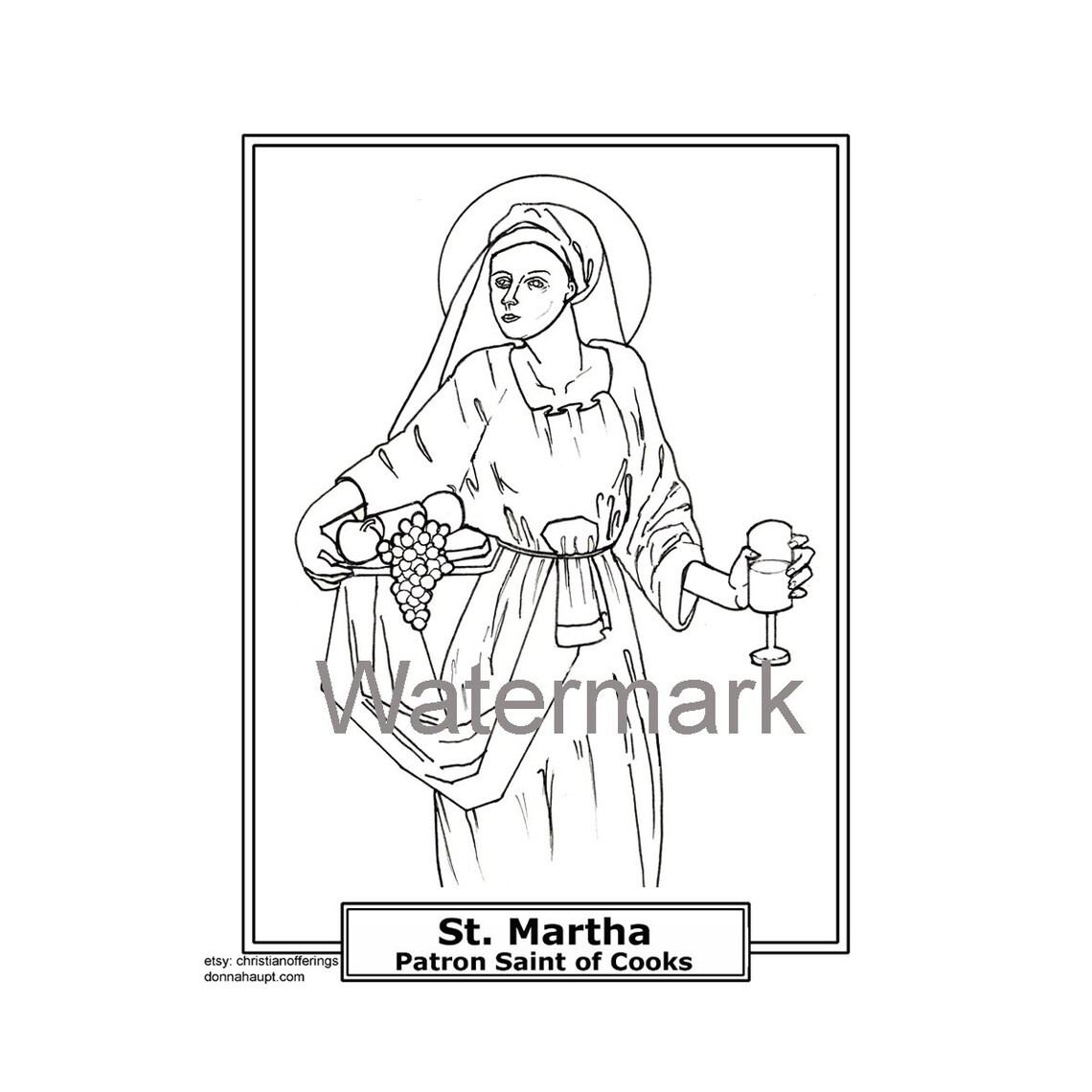 St. Martha Coloring Page St. Martha Patron Saint of Cooks Etsy