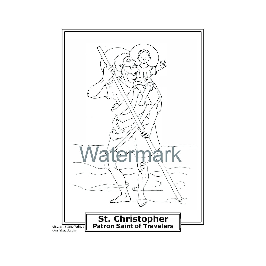 St Christopher Coloring Page St. Christopher Patron Saint des Voyageurs Coloriage Etsy France