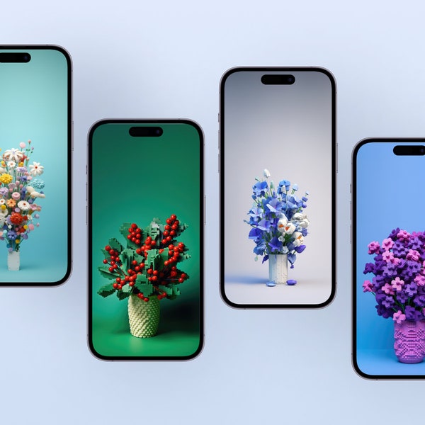 Winter Floral Bouquet iPhone Wallpaper Bundle, Set of 4 Download, Wallpaper Variety Pack, Toy Bricks, iOS Wallpaper