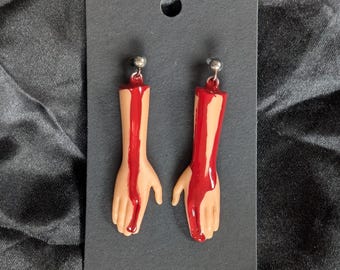 LOBE LIMBS - Severed doll parts earrings, horror, blood, female arms, light shade