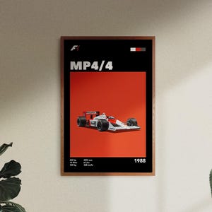 Digital Download Mid-Century Mclaren MP4/4 Darkmode F1 Poster Car Print, Birthday, Wall Print, Retro Wall Decor, Gift