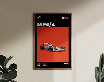 Póster del McLaren MP4/4 F1: Arte mural moderno de mediados de siglo (descarga digital)