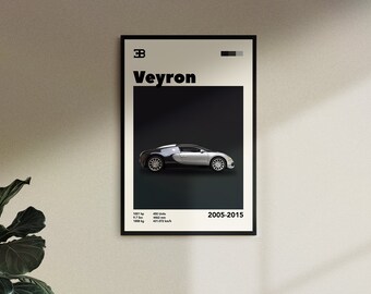 Póster del Bugatti Veyron: Impresión de coche de mediados de siglo, arte mural retro (descarga digital)