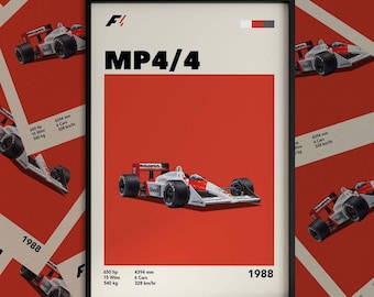 Póster del McLaren MP4/4 F1: Coche de carreras Senna/Prost, estilo Bauhaus (Descarga digital)