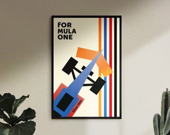 Póster de coche de F1 Bauhaus: Arte mural retro de Fórmula 1 (descarga digital)
