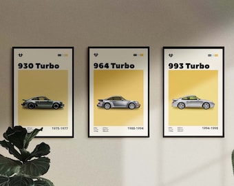 Póster del Porsche 911 Turbo: Impresiones 930, 964 y 993 (Descarga digital)