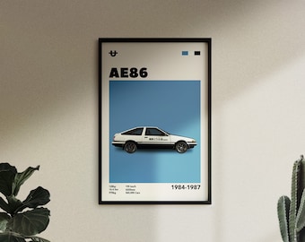 Impresión del coche Toyota AE86: Anime Initial D, estilo moderno de mediados de siglo (descarga digital)