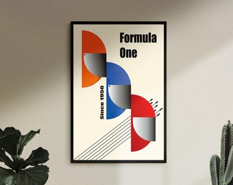 Póster de cascos de F1 inspirados en la Bauhaus para entusiastas de los coches