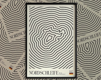 Cartel de Nurburgring Nordschleife: Arte de deportes de motor inspirado en la Bauhaus (descarga digital)