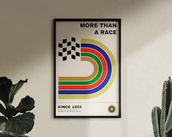 Póster de carreras de coches inspirado en diseños Bauhaus / Descarga digital / Entusiastas de los coches / Decoración de pared