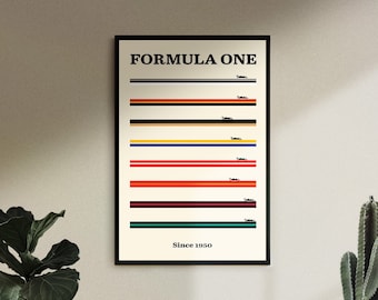 Póster de coche de carreras de F1 Bauhaus: Arte mural minimalista (descarga digital)