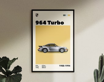 Póster inspirado en el Porsche 964 Turbo de mediados de siglo para entusiastas de los coches.