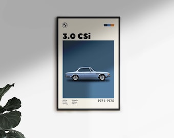 Impresión del BMW 3.0 CSI, póster de mediados de siglo (descarga digital)