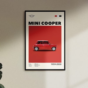 Mid-Century Mini Cooper Poster Car Print, Verjaardag, Wall Print, Retro Wall Decor, Cadeau, Digitale Download Print