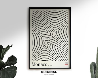 Póster de coche del Gran Premio de Mónaco: Ilustración de Fórmula 1, decoración para habitación infantil (descarga digital)