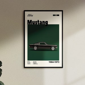 Digital Download Mid-Century 1960s Ford Mustang Poster, for birthdays and car enthusiasts, Downloadable Prints, wall decor