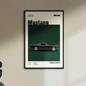 Digital Download Mid-Century 1960s Ford Mustang Poster, for birthdays and car enthusiasts, Downloadable Prints, wall decor