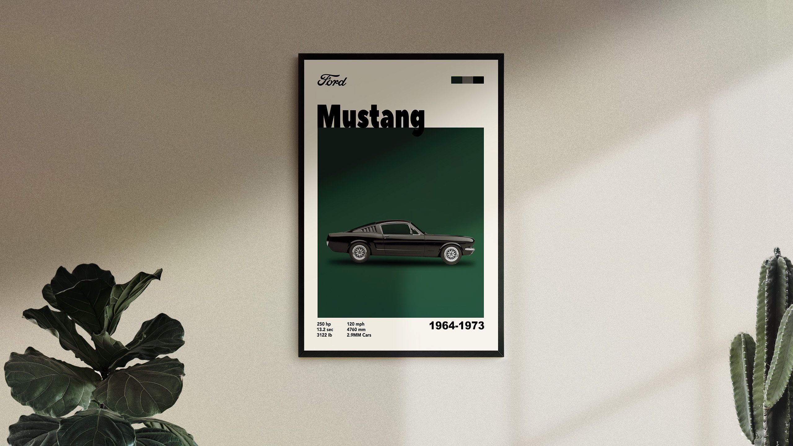 Ford Mustang-poster uit het midden van de eeuw: autokunst uit de jaren 60 (digitale download)