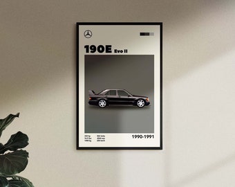 Op Mercedes 190e Evo II geïnspireerde poster uit het midden van de eeuw | Digitale download | Bauhaus-ontwerp