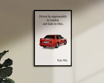 BMW E30 M3 Poster: Mid-Century Retro Car Print (Digital Download)