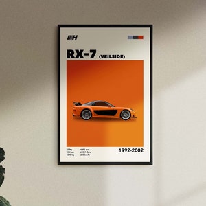 Póster de Mazda RX-7 de mediados de siglo, impresión, descarga, cumpleaños, decoración de pared retro, regalo, regalo digital