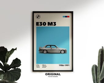 Impresión artística del BMW E30 M3: Automovilismo moderno de mediados de siglo (Descarga digital)