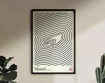 Póster inspirado en la Bauhaus del Circuito de Miami / Descarga digital / Obra de arte para aficionados a la F1 / Regalo de automoción
