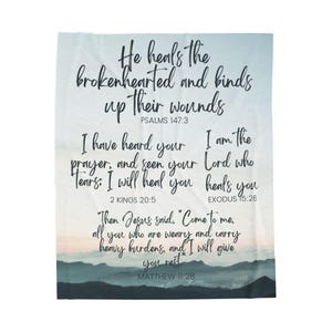 Mountain View, Healing Scriptures, Religious Prayer Bible Verse Throw Blanket Velveteen Plush Blanket