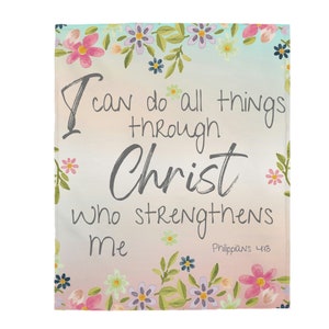 Strength Flowers Comfort Bible Verse Prayer Blanket, Religious Healing Gift, Velveteen Plush Blanket