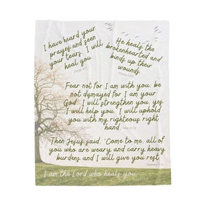 Inspirational Tree Healing Scriptures, Religious Prayer Bible Verse, Throw Blanket Velveteen Plush Blanket