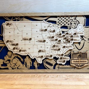 NFL Stadium Map Wood Art | 9&quot;x16&quot; Laser-Cut 3D Stadium Design | Perfect Gift for Football Fans