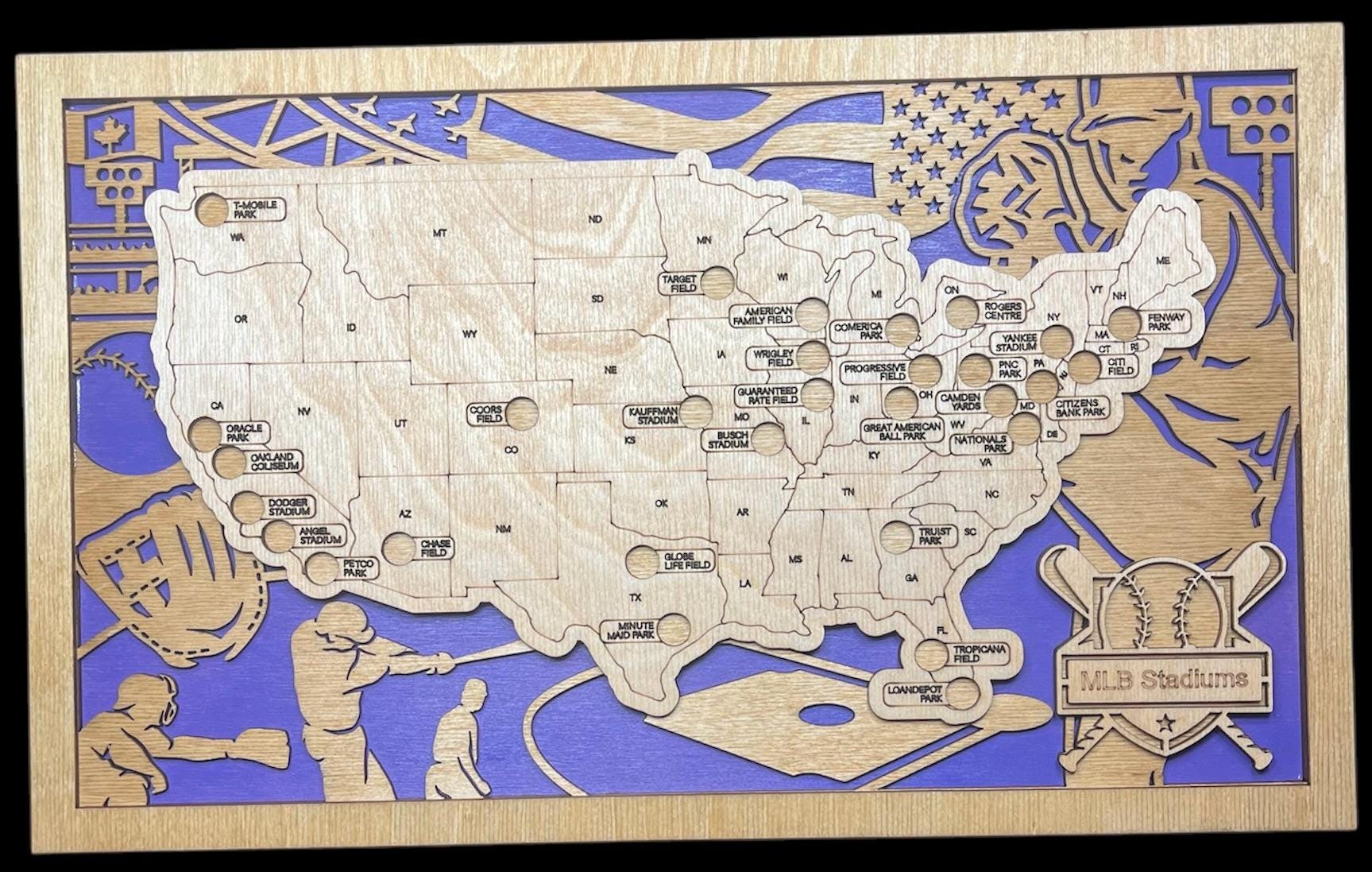 Baseball Stadiums Map 17x11