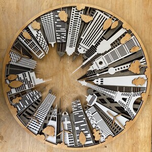 Buildings from Around the World, Laser-Cut Wood Wall Art,Travel-Inspired Decor
