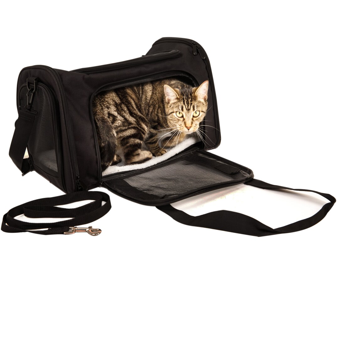 Soft Black Pet Travel Carrier, Large Carrier, Leash Included ,airline