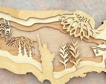 Laser Cut Wooden USA Map: Multi-Layer SVG File (Digital Download)