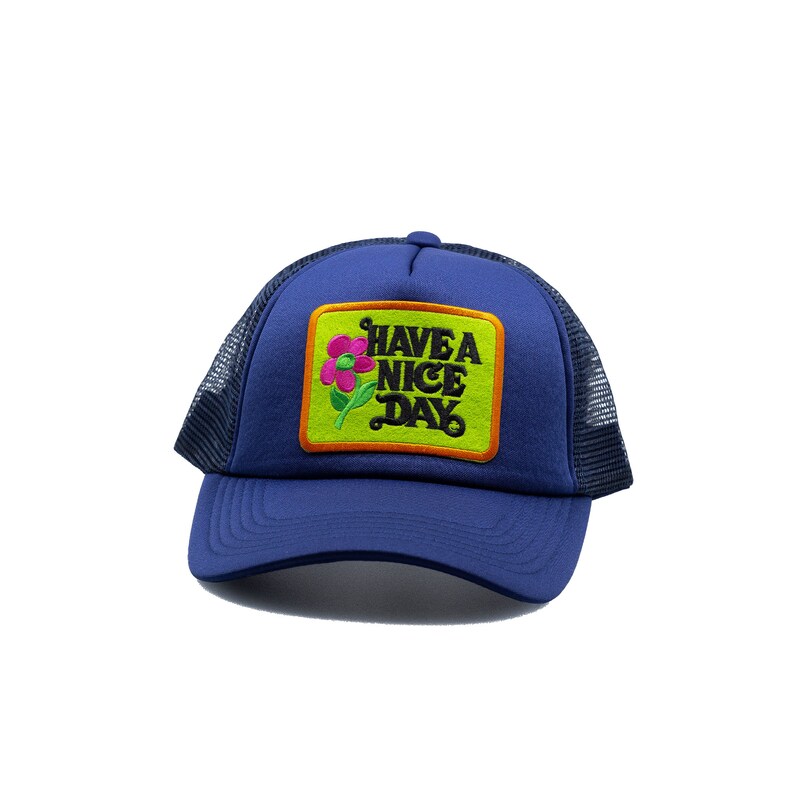 Have A Nice Day style 3 Navy Blue Trucker Hat with mesh snap image 1